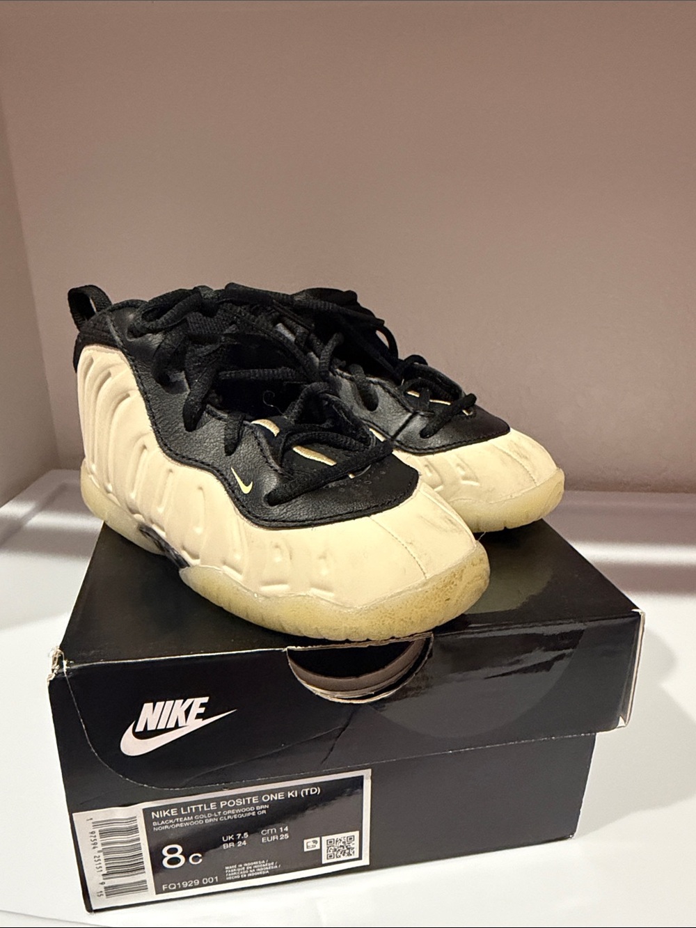 Nike Kids Black and Cream Foam Runner Style Sneakers